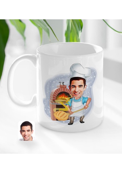 Kişiye Özel Erkek Fırın Ustası Karikatürlü Beyaz Kupa Bardak-1