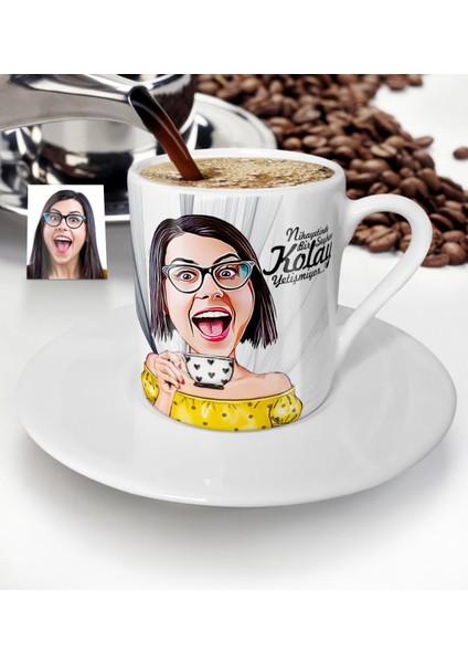 Kişiye Özel Bayan Karikatür Türk Kahvesi Fincanı - 6