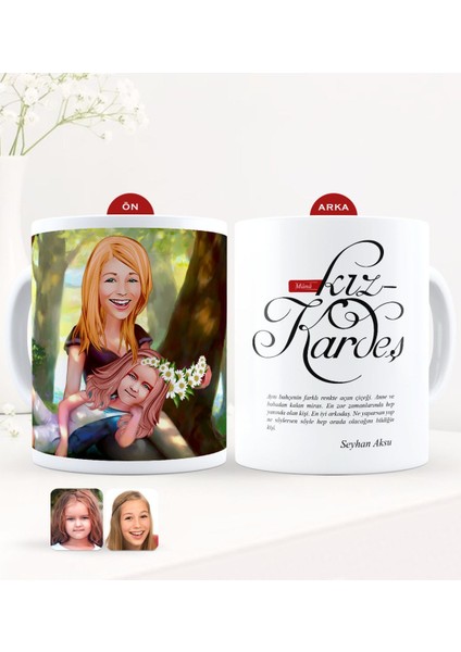 Kişiye Özel Karikatürlü Kız Kardeş Beyaz Kupa Bardak-7