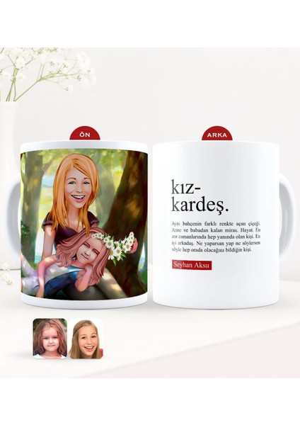 Kişiye Özel Karikatürlü Kız Kardeş Beyaz Kupa Bardak-7 fiyatları