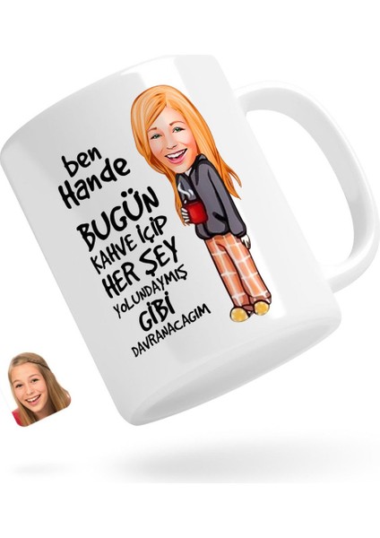 Kişiye Özel Kadın Her Şey Yolundaymış Gibi Karikatürlü Beyaz Kupa Bardak-1
