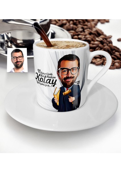 Kişiye Özel Bay Hakim Karikatür Türk Kahvesi Fincanı - 1