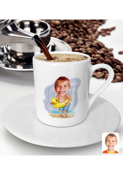 Gift Kişiye Özel Tatilci Çocuk Karikatürlü Türk Kahvesi Fincanı-1