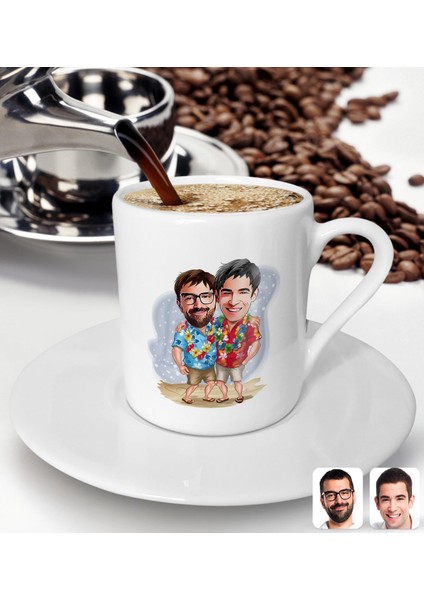Gift Kişiye Özel Tatilci Kankalar Karikatürlü Türk Kahvesi Fincanı-1