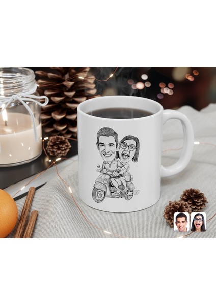 Kişiye Özel Karakalem Sevgililer Karikatürlü Beyaz Kupa Bardak-10