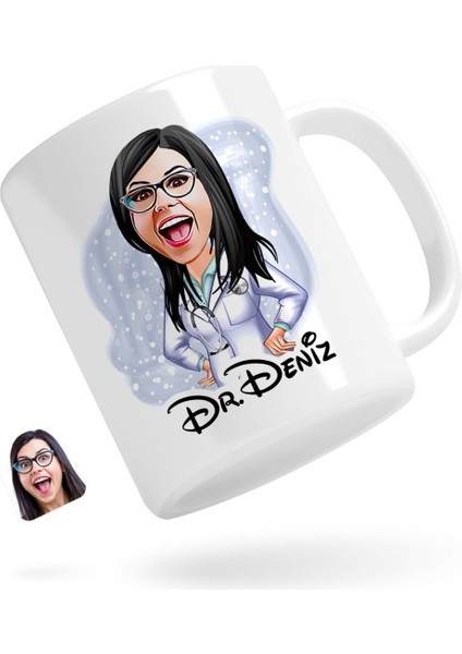 Kişiye Özel Kadın Doktor Karikatürlü Beyaz Kupa Bardak-1