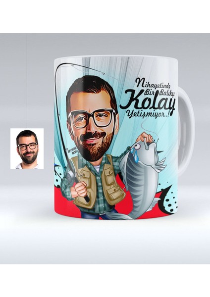 Kişiye Özel Bay Balıkçı Karikatürlü Beyaz Kupa Bardak - 1