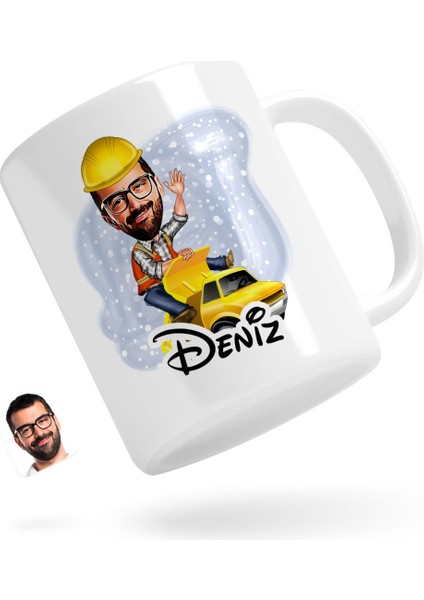 Kişiye Özel Erkek Yol Mühendisi Karikatürlü Beyaz Kupa Bardak-1