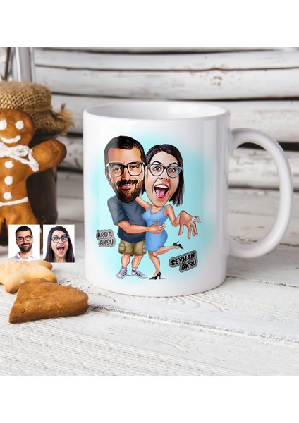 Kişiye Özel Sevgililer Karikatür Beyaz Kupa Bardak - 14