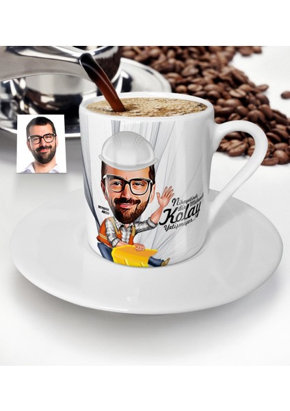 Kişiye Özel Bay Mühendis Karikatür Türk Kahvesi Fincanı - 2