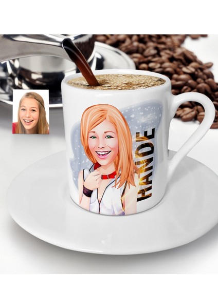 Kişiye Özel Bayan Karikatürlü Türk Kahvesi Fincanı-35