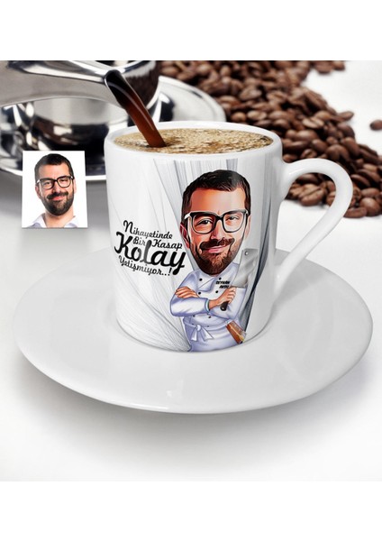Kişiye Özel Bay Kasap Karikatür Türk Kahvesi Fincanı - 1