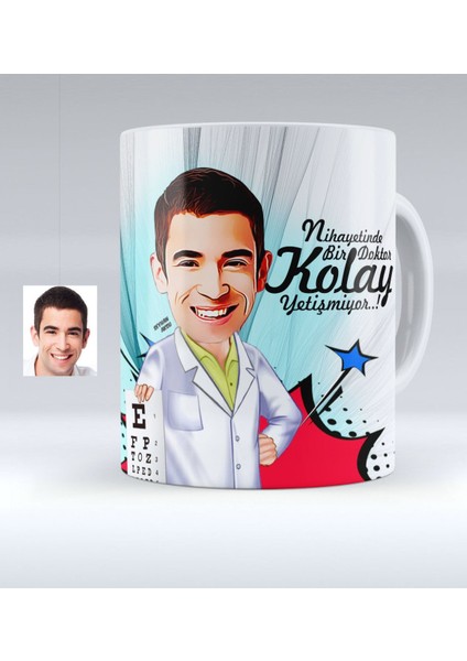 Kişiye Özel Bay Göz Doktoru Karikatürlü Beyaz Kupa Bardak - 1