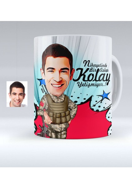 Kişiye Özel Asker Karikatürlü Beyaz Kupa Bardak - 2