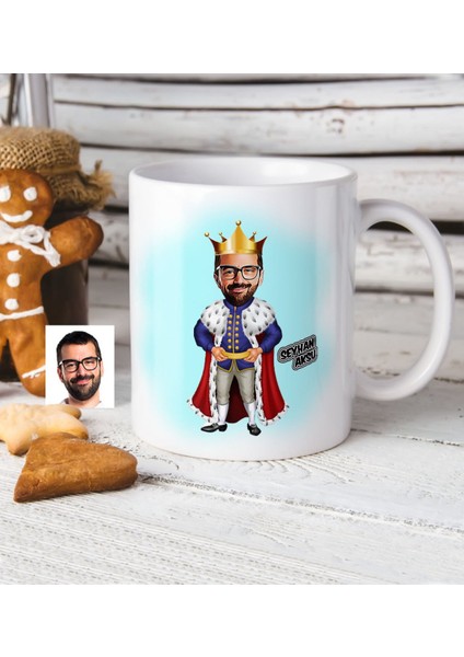 Kişiye Özel Kral Karikatür Beyaz Kupa Bardak