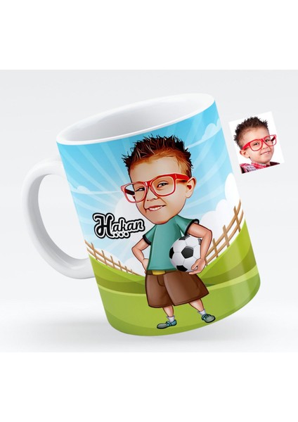 Kişiye Özel Erkek Çocuk Futbolcu Karikatürlü Beyaz Kupa Bardak