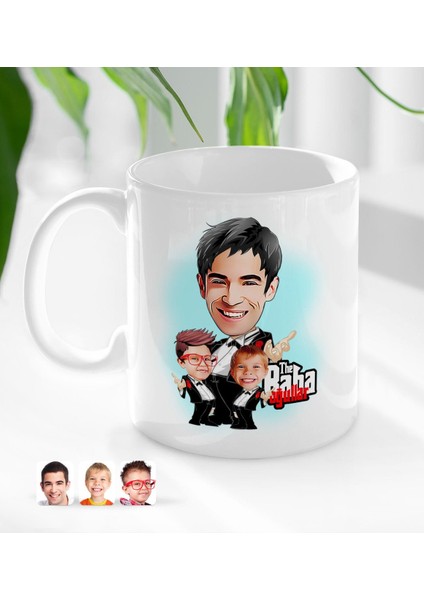 Kişiye Özel Godfather Baba ve Oğullar Karikatürlü Beyaz Kupa Bardak-1