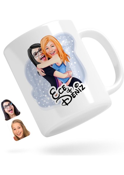 Kişiye Özel Kız Kardeşler Karikatürlü Beyaz Kupa Bardak-10