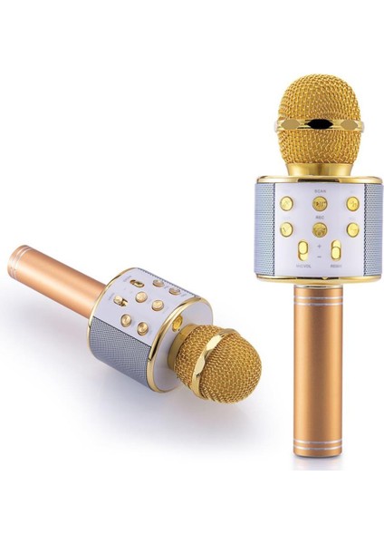 Karaoke Mikrofon Bluetooth Hoparlör USB Sd Kart ve Aux Girişli - Gold