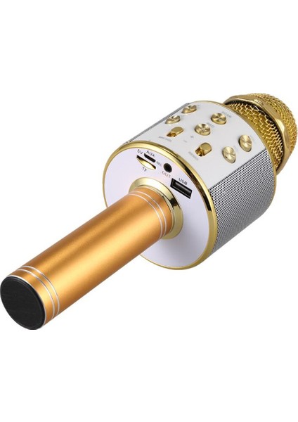 Karaoke Mikrofon Bluetooth Hoparlör USB Sd Kart ve Aux Girişli - Gold