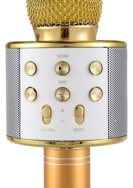 Karaoke Mikrofon Bluetooth Hoparlör USB Sd Kart ve Aux Girişli - Gold