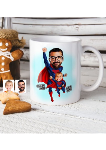Kişiye Özel Süper Baba Oğul Karikatür Beyaz Kupa Bardak