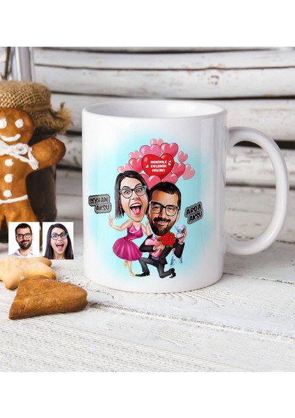 Kişiye Özel Evlilik Teklifi Karikatür Beyaz Kupa Bardak - 1