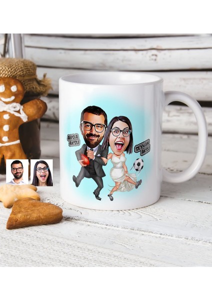 Kişiye Özel Sevgililer Karikatür Beyaz Kupa Bardak - 15