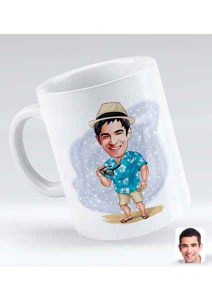Gift Kişiye Özel Tatilci Adam Karikatürlü Beyaz Kupa Bardak-1