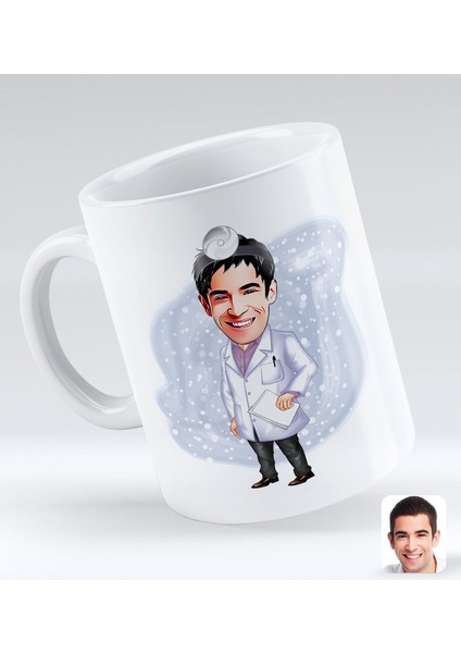 Gift Kişiye Özel Erkek Doktor Karikatürlü Beyaz Kupa Bardak-10