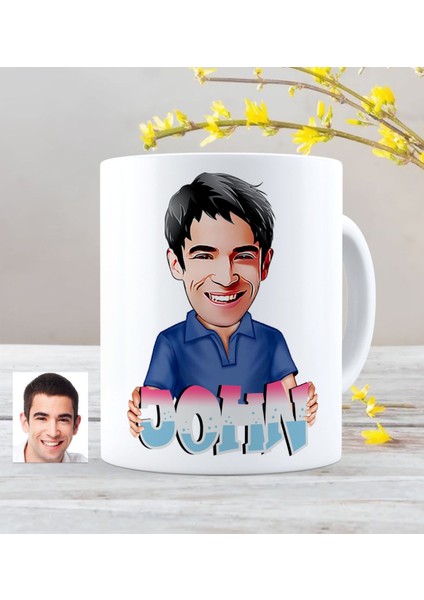 Personalized Name Male Caricature White Mug Cup