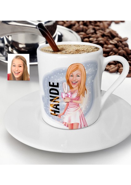 Kişiye Özel Bayan Karikatürlü Türk Kahvesi Fincanı-41