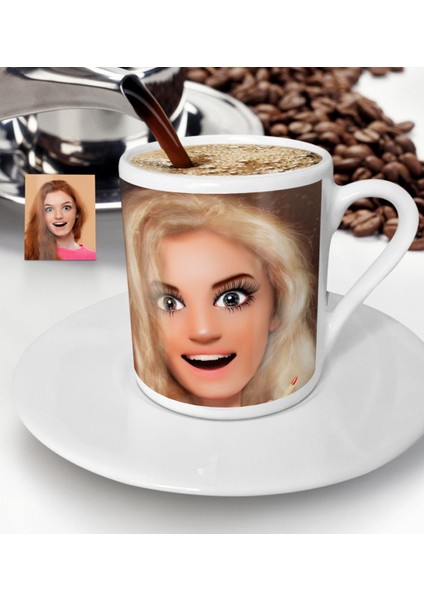 Kişiye Özel Barbie Bebek Karikatürlü Türk Kahvesi Fincanı-3