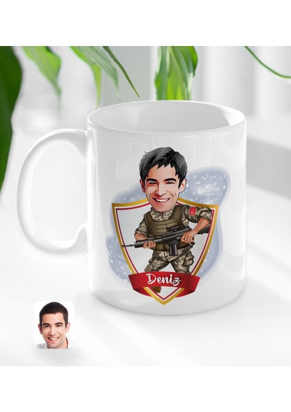 Kişiye Özel Isimli Asker Karikatürlü Beyaz Kupa Bardak-1
