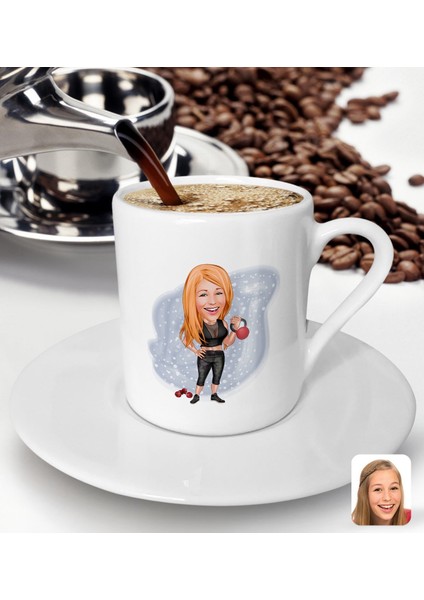 Gift Kişiye Özel Kadın Sporcu Karikatürlü Türk Kahvesi Fincanı-2
