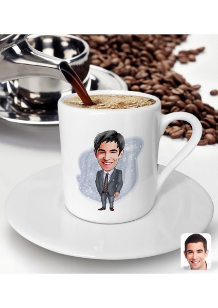 Gift Kişiye Özel Erkek Ceo Karikatürlü Türk Kahvesi Fincanı-7