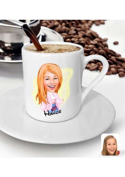 Kişiye Özel Kadın Moda Ikonu Karikatürlü Türk Kahvesi Fincanı-1