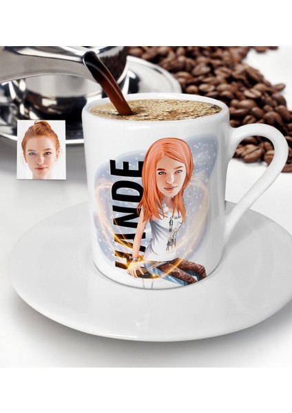 Kişiye Özel Bayan Karikatürlü Türk Kahvesi Fincanı-39
