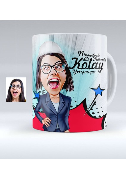 Kişiye Özel Bayan Mühendis Karikatürlü Beyaz Kupa Bardak - 1