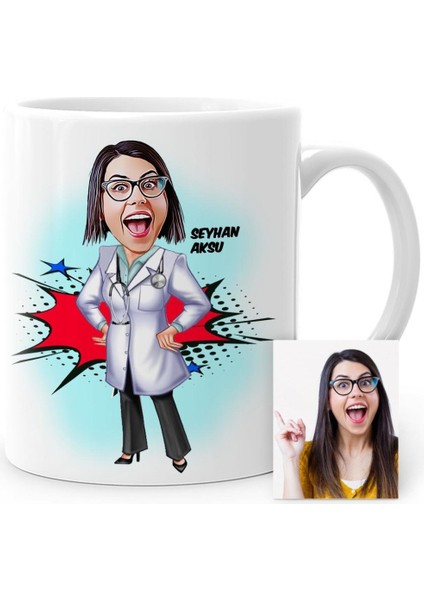 Kişiye Özel Doktor Karikatür Beyaz Kupa Bardak - 1