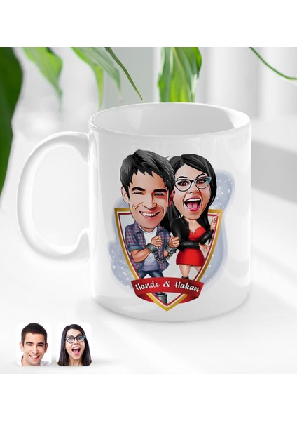 Kişiye Özel Isimli Sevgililer Karikatürlü Beyaz Kupa Bardak-1