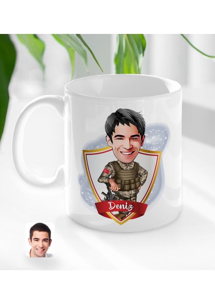 Kişiye Özel Isimli Asker Karikatürlü Beyaz Kupa Bardak-2