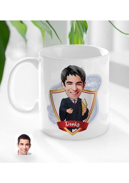 Kişiye Özel Isimli Erkek Avukat Karikatürlü Beyaz Kupa Bardak-1