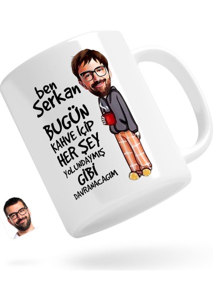 Kişiye Özel Erkek Her Şey Yolundaymış Gibi Karikatürlü Beyaz Kupa Bardak-1