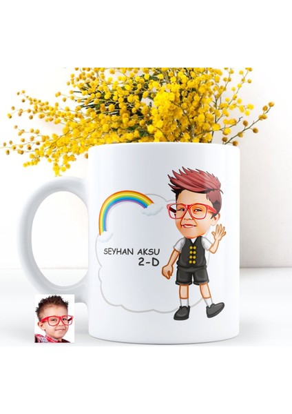 Kişiye Özel Erkek Öğrenci Karikatürlü Beyaz Kupa Bardak - 2