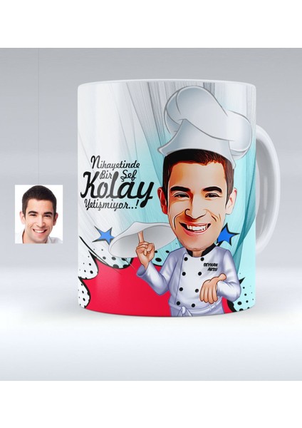 Kişiye Özel Bay Master Chef Karikatürlü Beyaz Kupa Bardak - 4