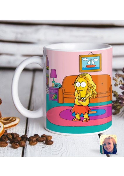 Kişiye Özel The Simpsons Kız Çocuk Figürlü Beyaz Kupa Bardak-1