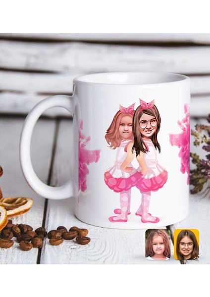 Kişiye Özel Kız Kardeşler Karikatürlü Beyaz Kupa Bardak-3