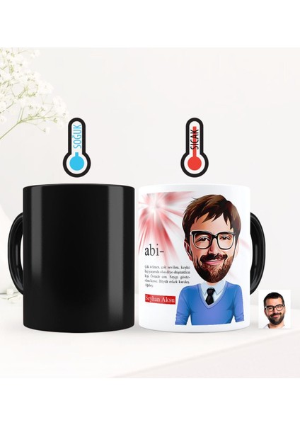 Kişiye Özel Abi Karikatürlü Sihirli Kupa Bardak