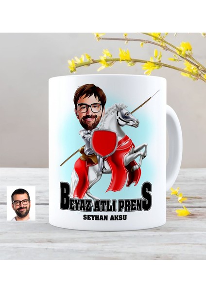 Kişiye Özel Beyaz Atlı Prens Karikatürlü Kupa Bardak - 2